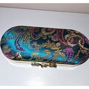 Vintage Brocade Eyeglass Case Hard Shell Glasses Holder Mirror Satin Paisley